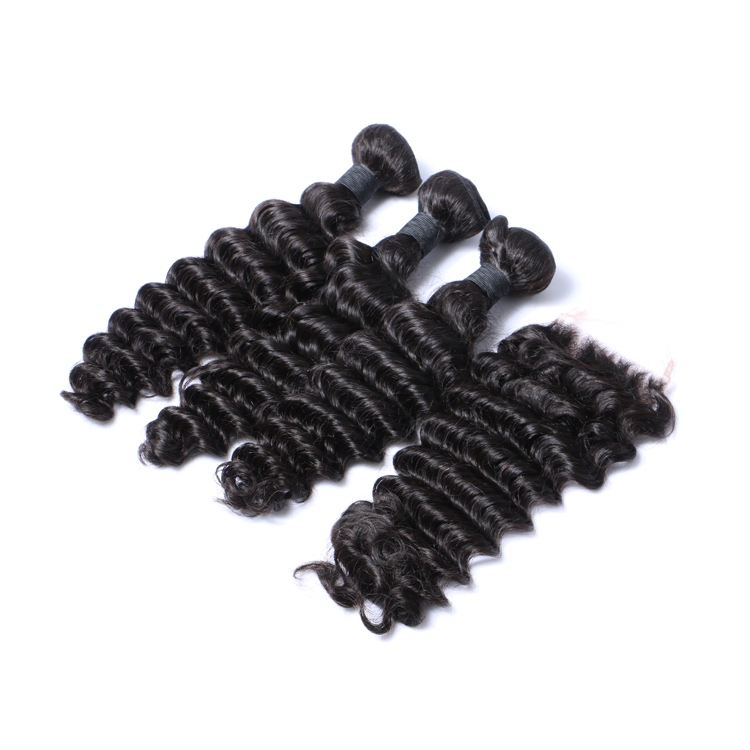 Indian Deep Curly Hair Bundles With Closure Virgin Hair Extensions  LM039